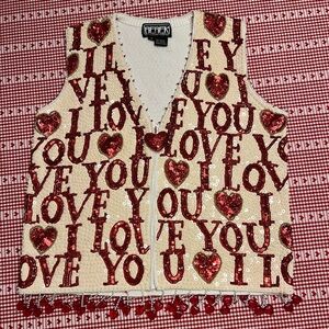 Berek Valentines Red and White Sequin 'I Love You' Vest